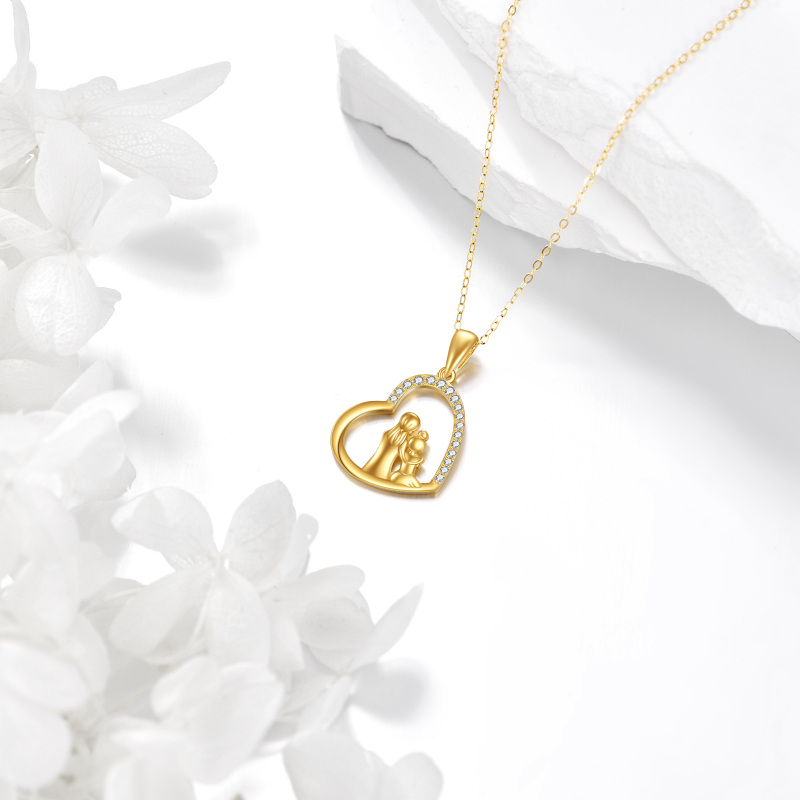 18K Gold Cubic Zirconia Mother & Daughter & Heart Pendant Necklace-4
