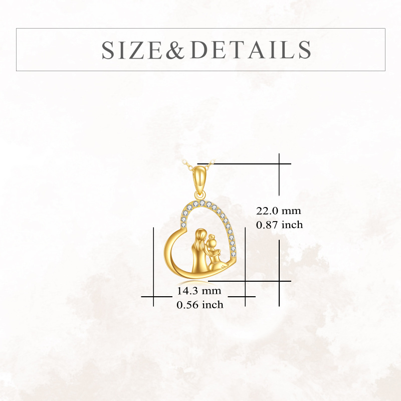 18K Gold Cubic Zirconia Mother & Daughter & Heart Pendant Necklace-5