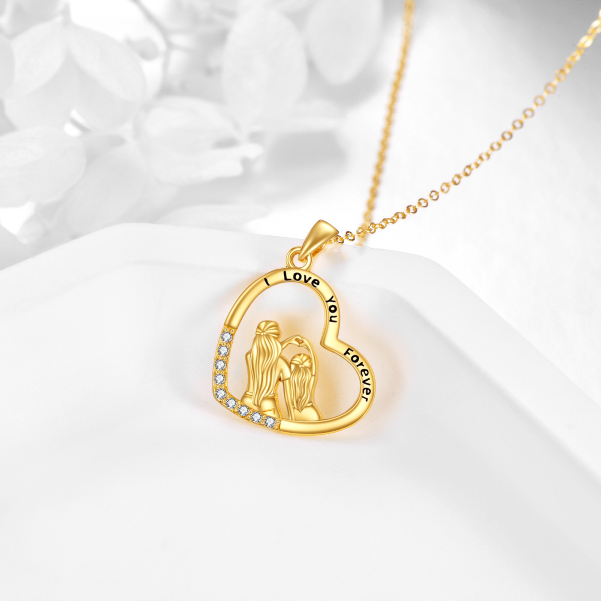 Collar con colgante de corazón para madre e hija en oro de 14 quilates con circonita cúbica y palabra grabada.-4