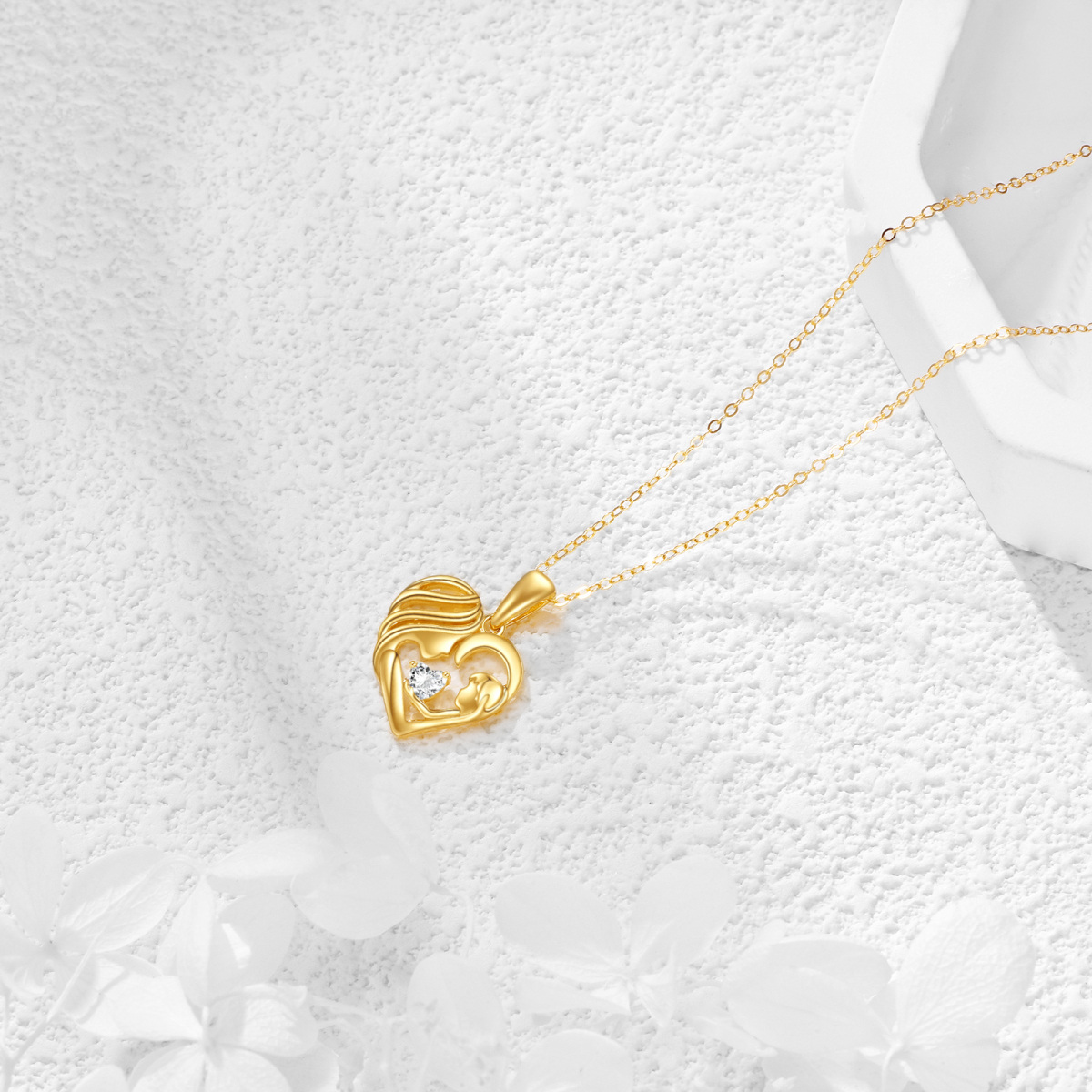 Collar con colgante de corazón para madre e hija con circonita cúbica en oro de 14 quilates-4
