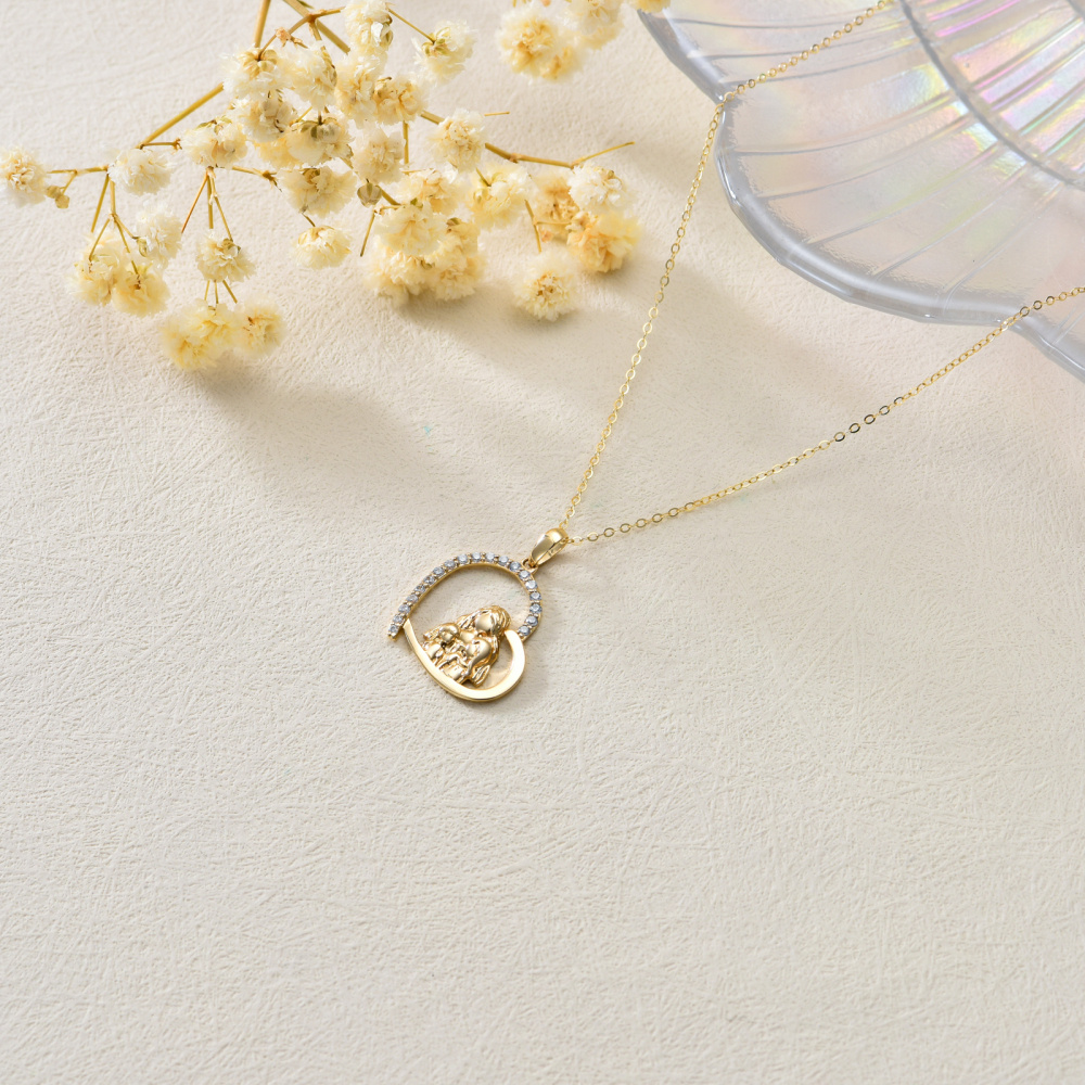 10K gouden zirkonia moeder en dochter hart hanger ketting voor moeder-5