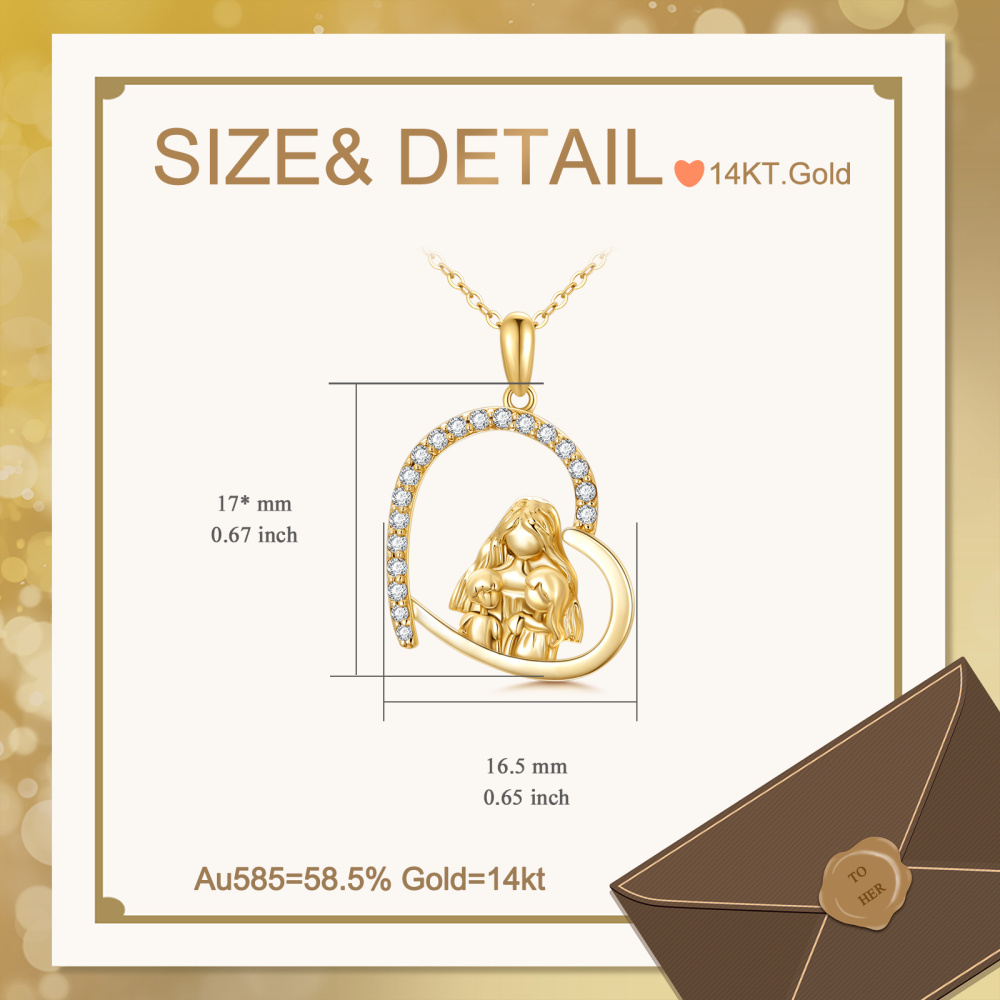 10K gouden zirkonia moeder en dochter hart hanger ketting voor moeder-6
