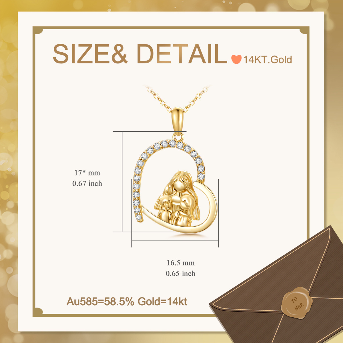 10K Gold Cubic Zirconia Mother & Daughter Heart Pendant Necklace For Mom-6