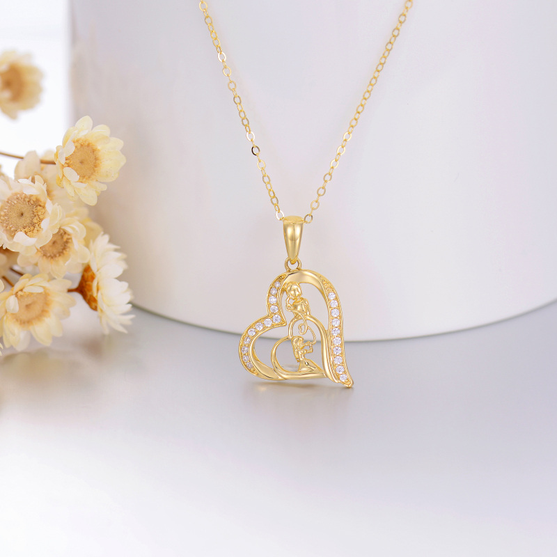 10K Gold Cubic Zirconia Mother & Daughter Heart Pendant Necklace-3