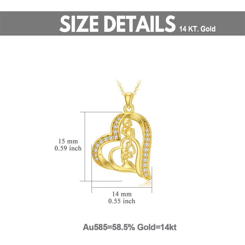 10K Gold Cubic Zirconia Mother & Daughter Heart Pendant Necklace-5