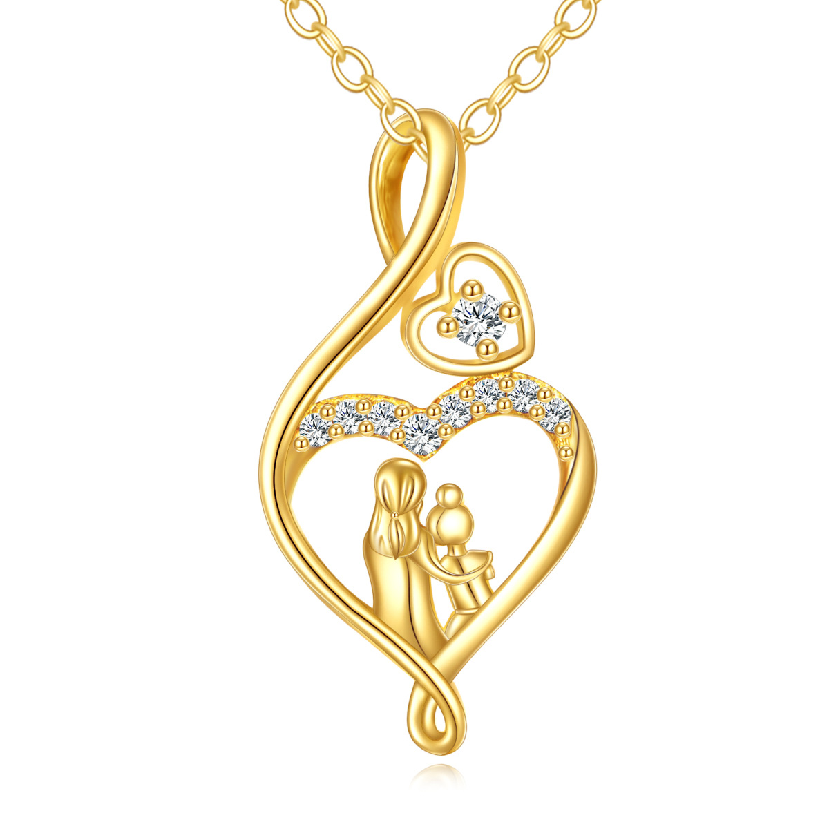 14K Gold Cubic Zirconia Mother & Daughter & Infinity Symbol Pendant Necklace-1