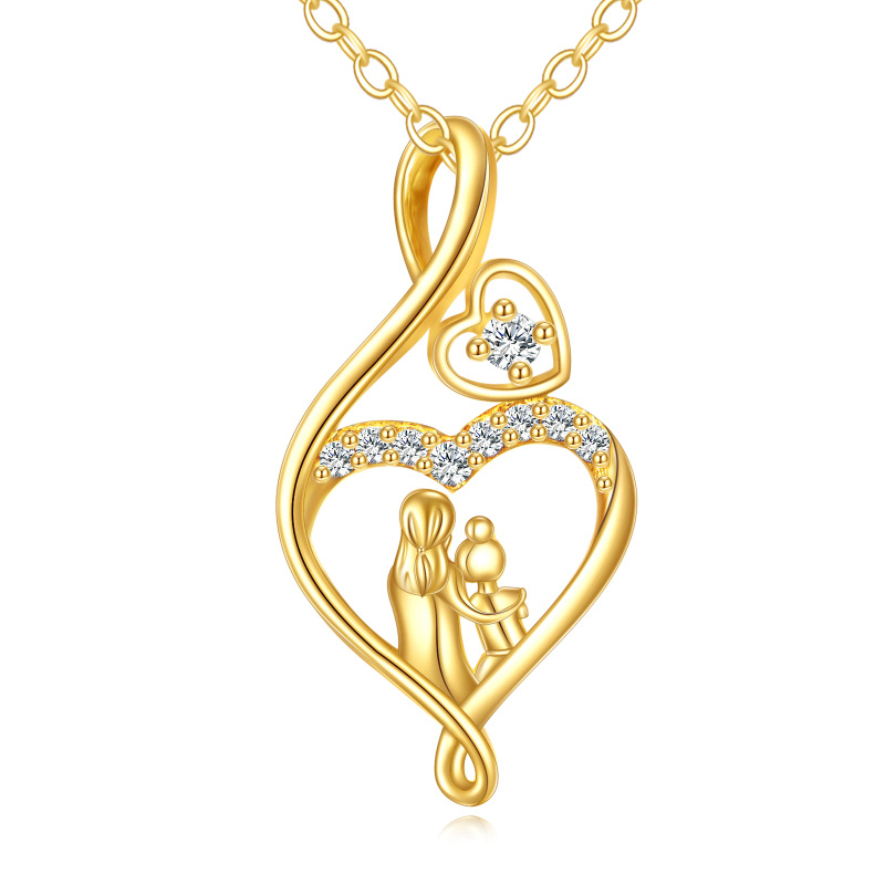 18K Gold Cubic Zirconia Mother & Daughter & Infinity Symbol Pendant Necklace-1