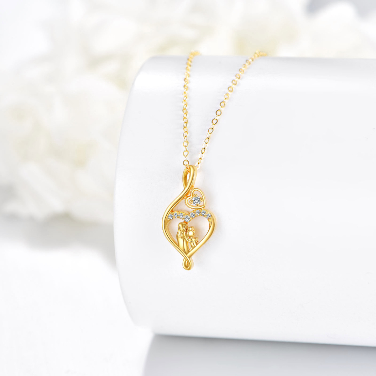 Collana con ciondolo simbolo infinito madre figlia in zirconia cubica in oro 14K-3