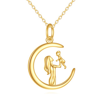 14K Gold Mother & Daughter & Moon Pendant Necklace-1