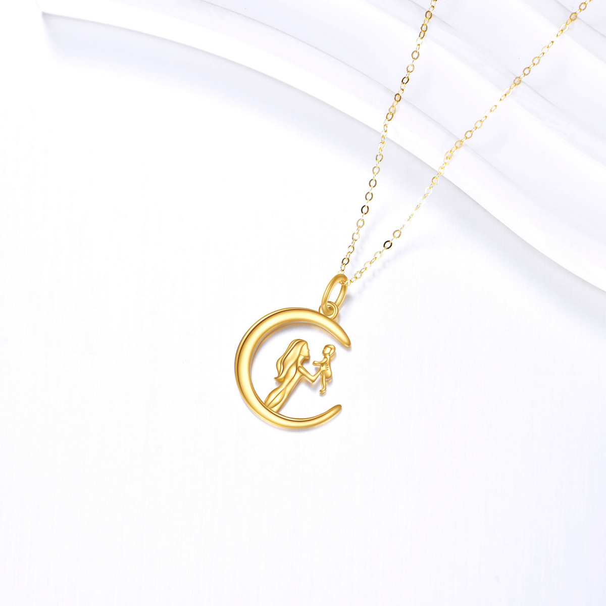 Collar con colgante de luna para madre e hija en oro de 14 quilates-3