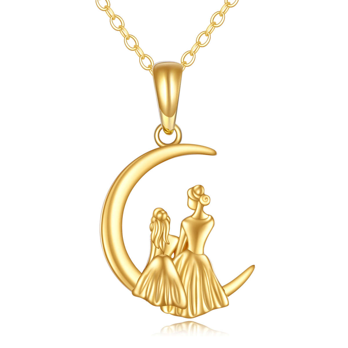 Collier mère et fille avec pendentif lune en or 14K-1