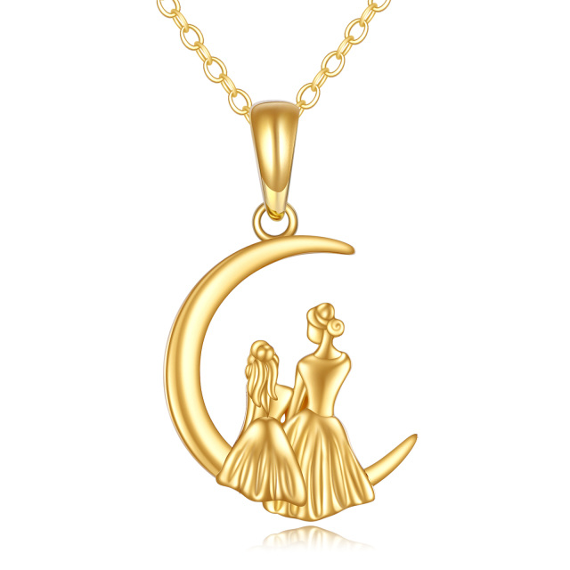 10K Gold Mother & Daughter Moon Pendant Necklace