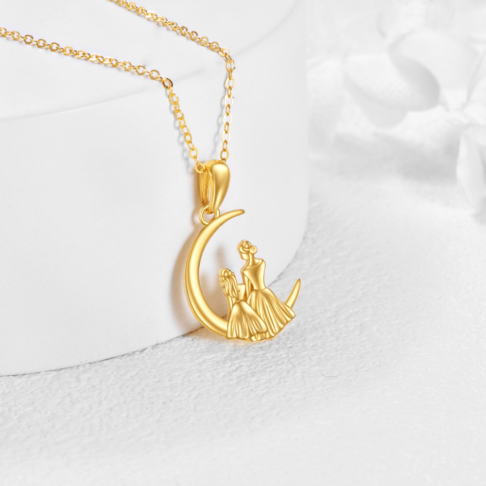Collana con ciondolo Luna Madre e Figlia in oro 10K-3