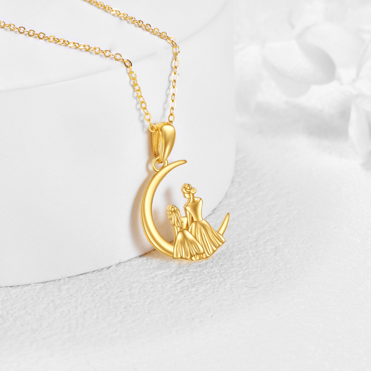 Collier mère et fille avec pendentif lune en or 14K-3