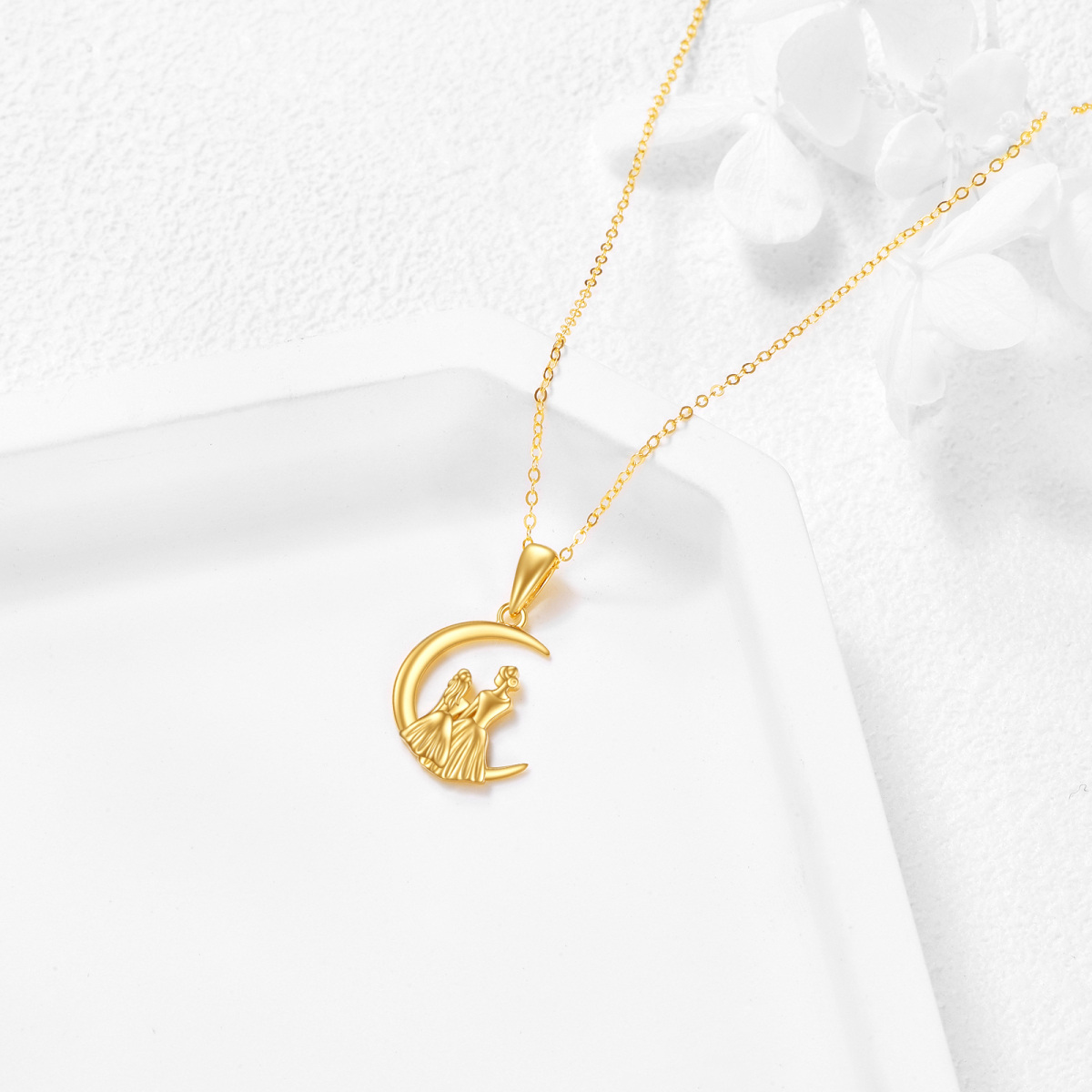 Collier mère et fille avec pendentif lune en or 14K-4