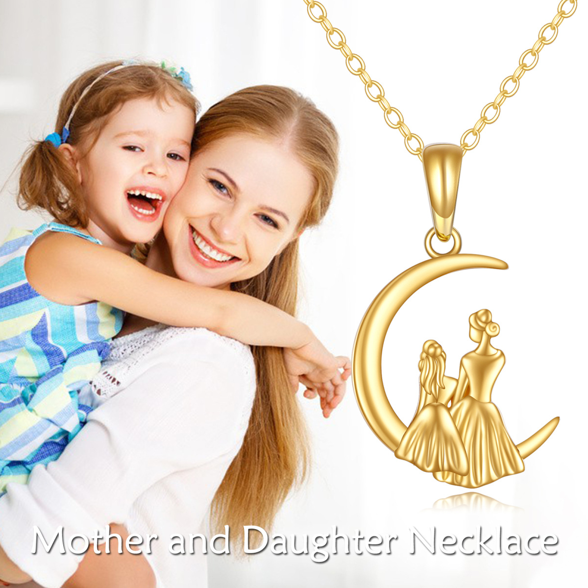 Collier mère et fille avec pendentif lune en or 14K-5