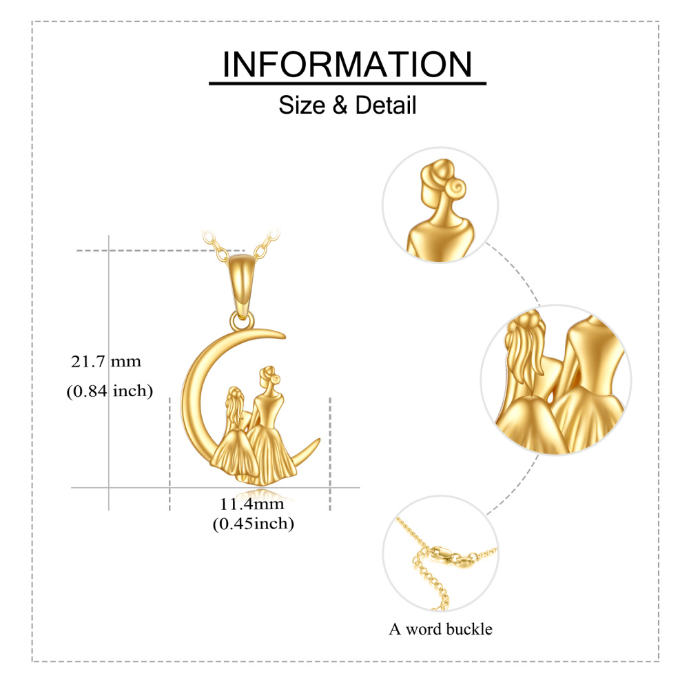 Collana con ciondolo Luna Madre e Figlia in oro 10K-6