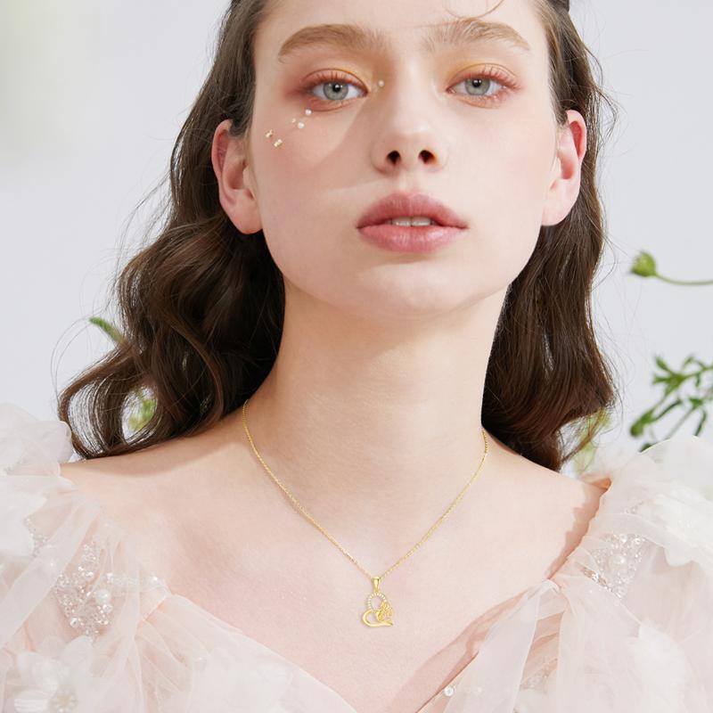 10K White Gold Mother & Daughter Pendant Necklace-2