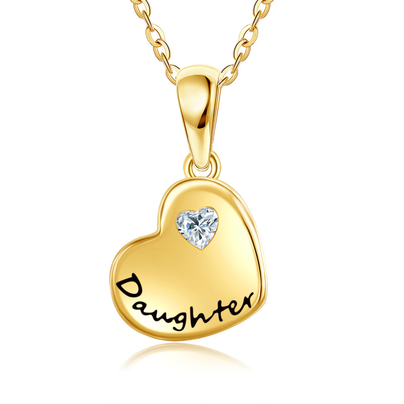 10K Gold Cubic Zirconia Mother & Daughter Pendant Necklace-1