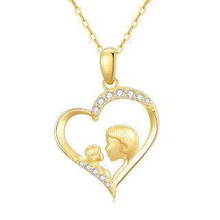 14K Gold Cubic Zirconia Mother & Heart Pendant Necklace-5