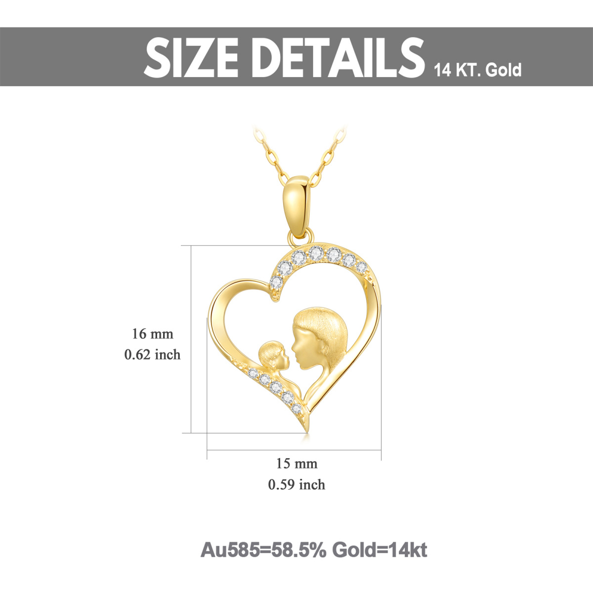 10K Gold Cubic Zirconia Mother & Heart Pendant Necklace-5