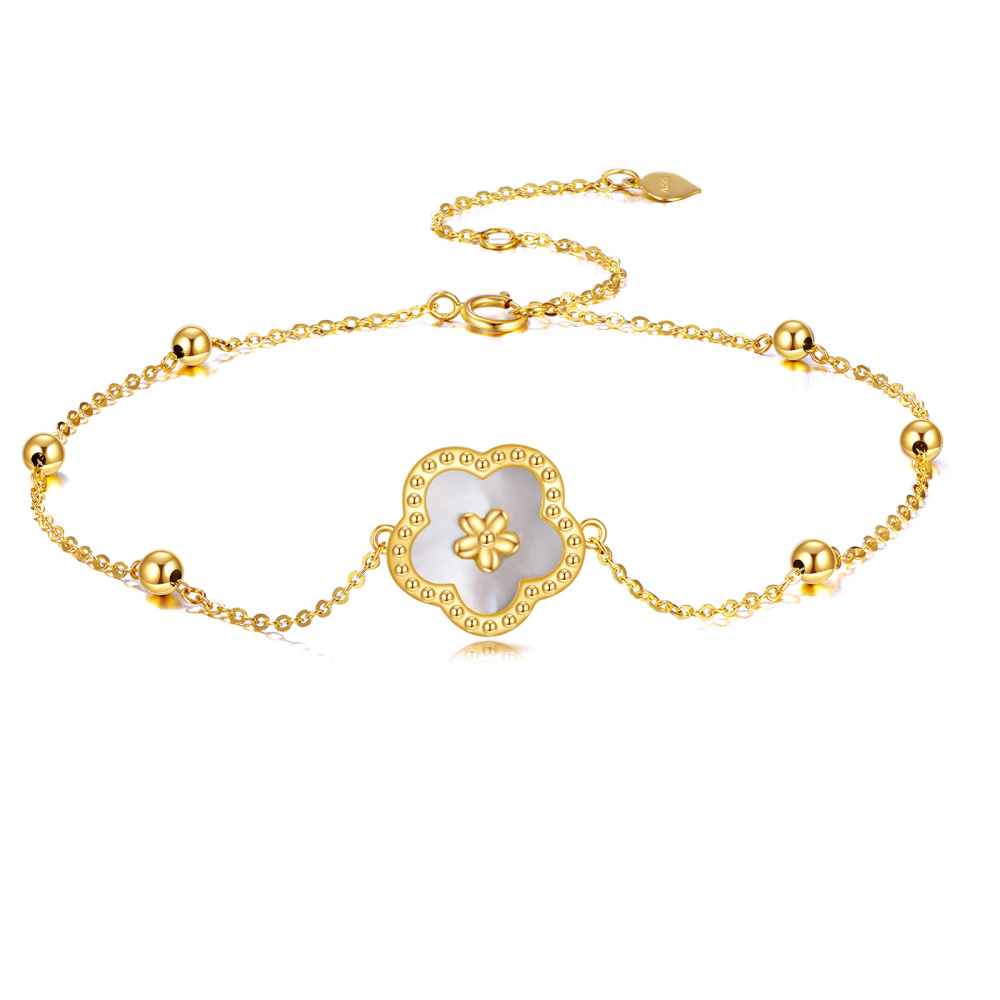 14 Karat Gold Perlmutt Gänseblümchen Perlen Charm Armband-1