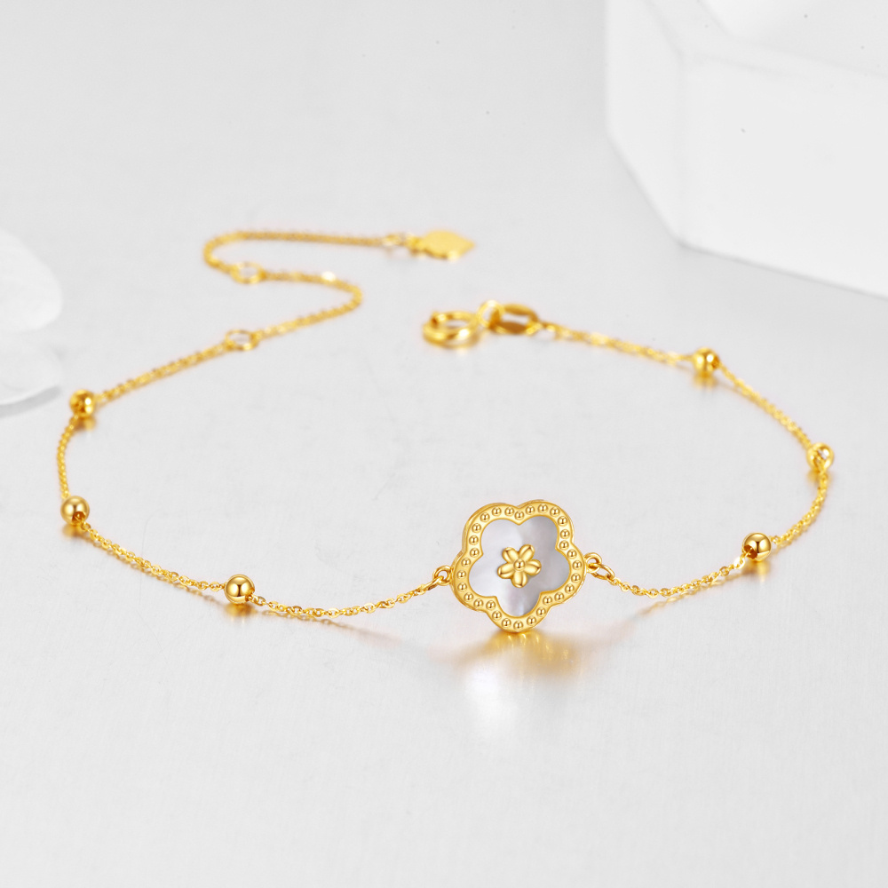 14 Karat Gold Perlmutt Gänseblümchen Perlen Charm Armband-3