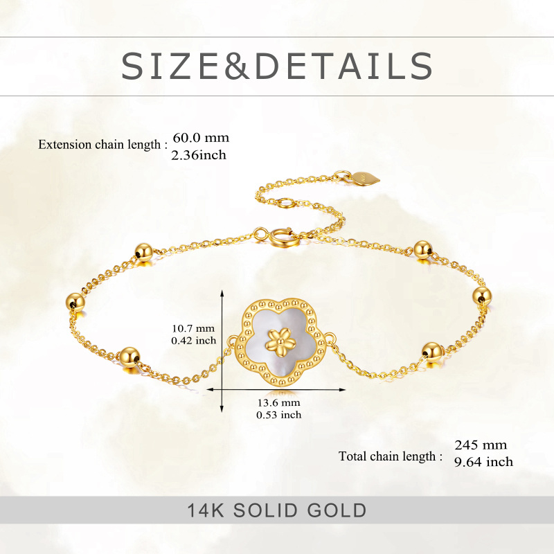 Armband met bedel van 10 karaat witgoud met parelmoer en madeliefjes-5