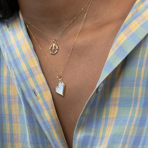 14K Gold Mother-of-pearl Heart Pendant Charms-2