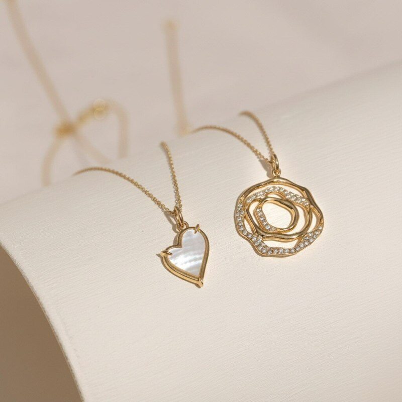 14K Gold Mother-of-pearl Heart Pendant Charms-3