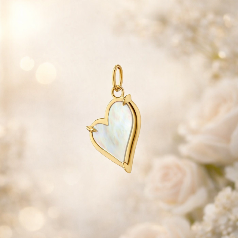 14K Gold Mother-of-pearl Heart Pendant Charms-4