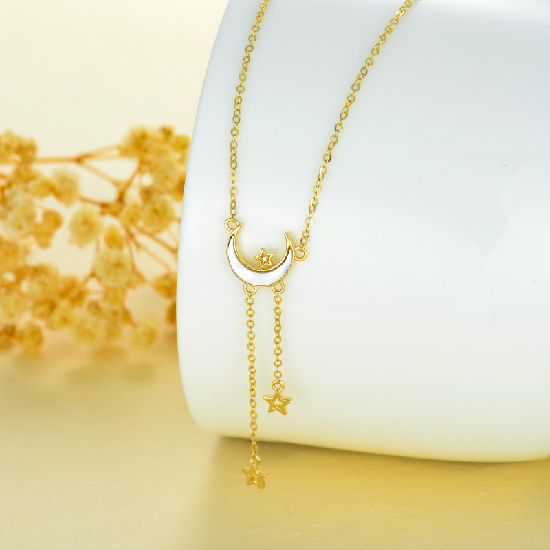 14K Gold Mother Of Pearl Moon Pendant Necklace-4