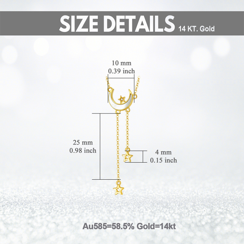 14K Gold Mother Of Pearl Moon Pendant Necklace-5