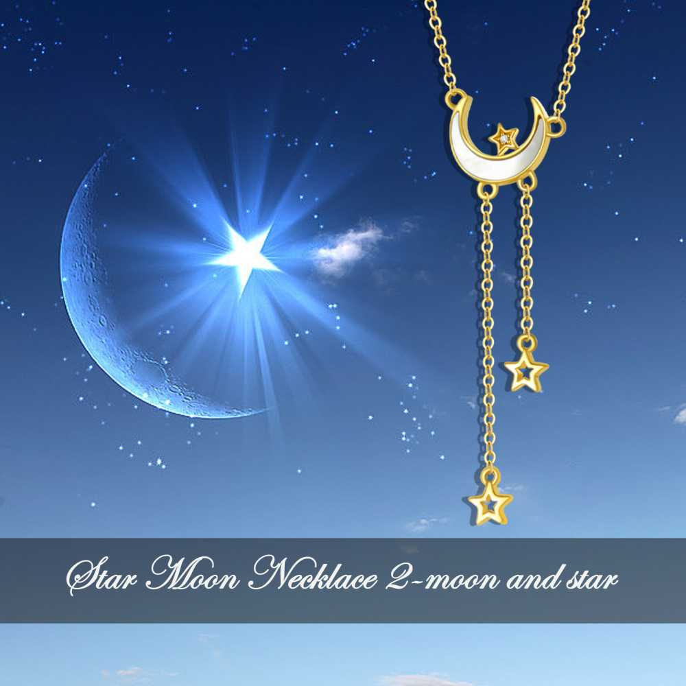10K Gold Perlmutt Mond Anhänger Halskette-6