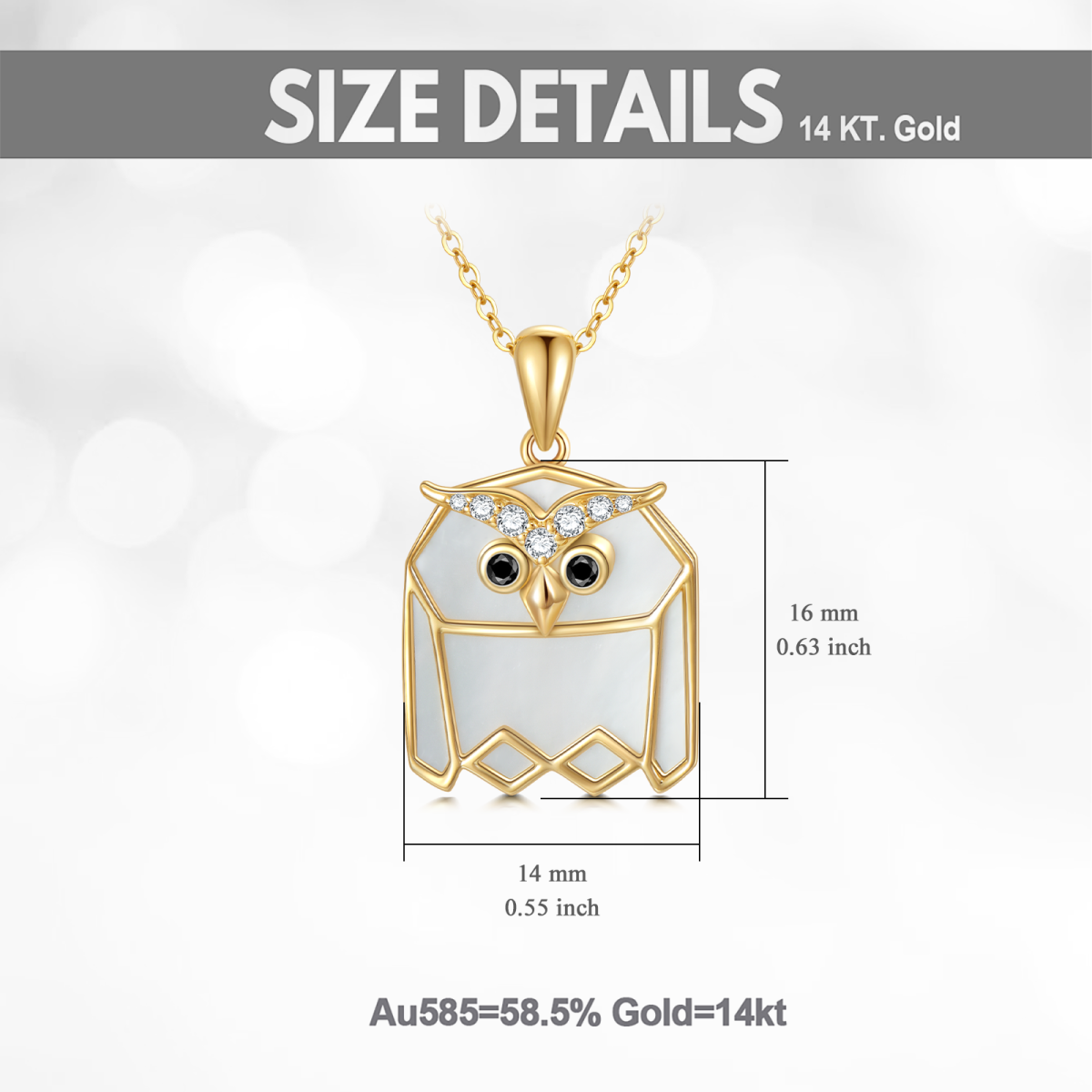 Collier avec pendentif hibou en nacre et zircone cubique en or 14 carats-6