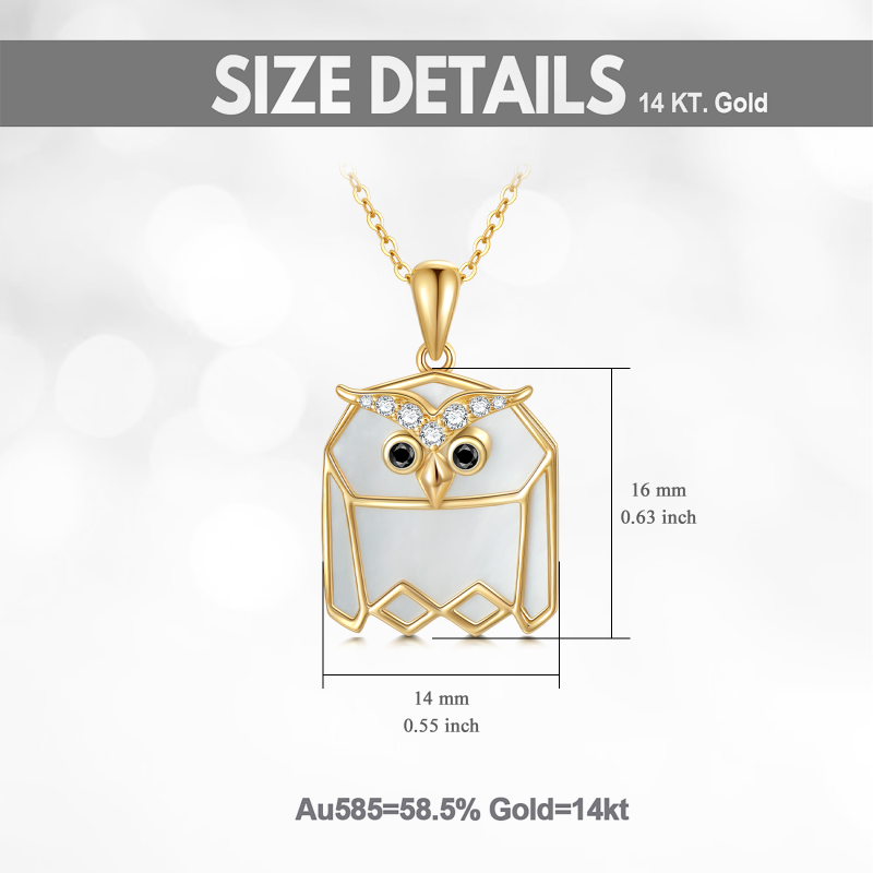 10K White Gold Cubic Zirconia & Mother Of Pearl Owl Pendant Necklace-6