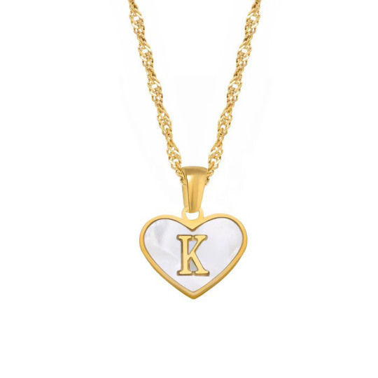 10K Gold Mother-of-pearl Personalized Initial Letter Heart Necklace
