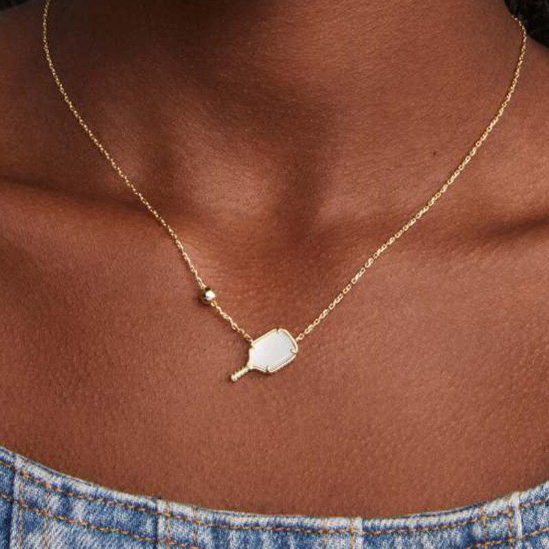 Collar con colgante de pickleball en nácar de oro 14K-2