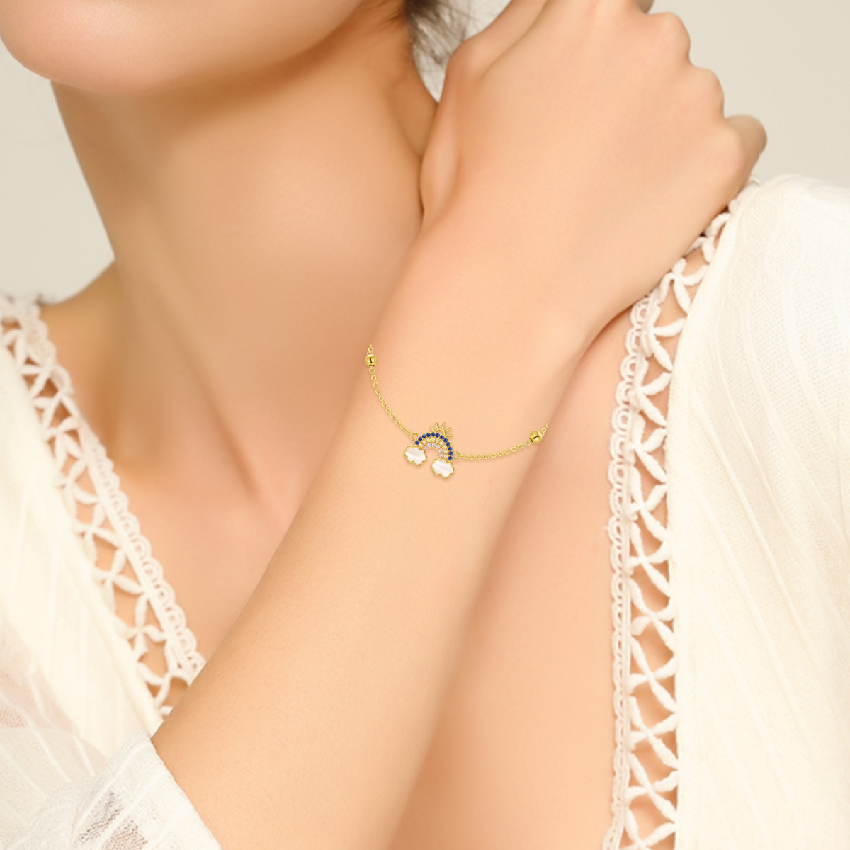 Bracciale con ciondolo arcobaleno in oro 14K Madreperla-2