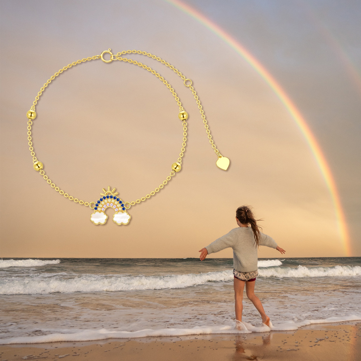 Bracciale con ciondolo arcobaleno in oro 14K Madreperla-3