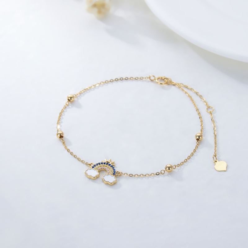 10K Gold Mother Of Pearl Rainbow Charm Bracelet-4