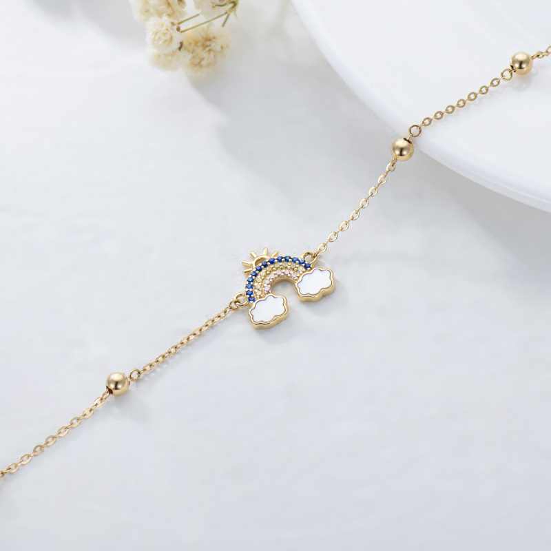 10K Gold Mother Of Pearl Rainbow Charm Bracelet-5