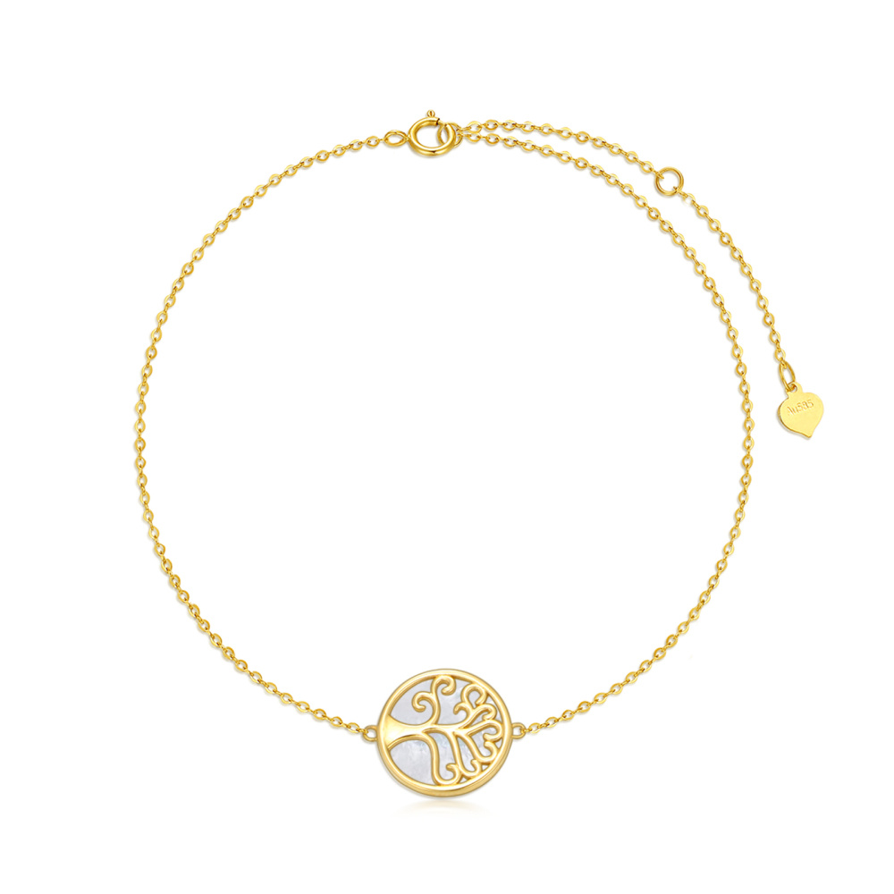 10K Gold Mother Of Pearl Tree Of Life Charm Bracelet-1