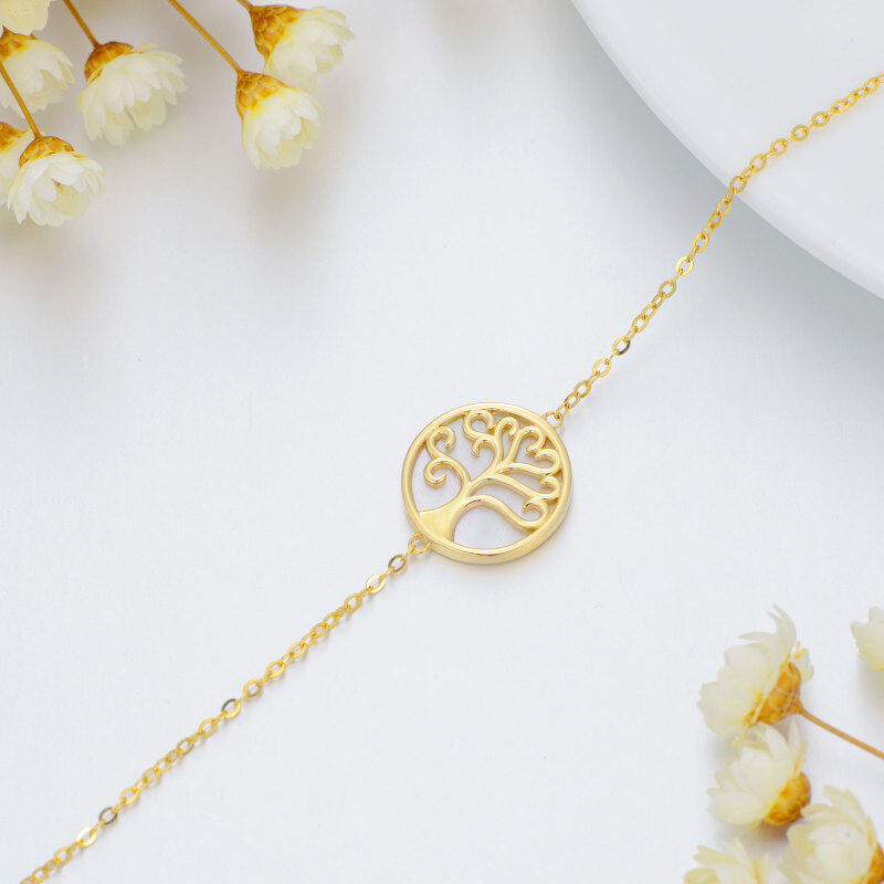 10K Gold Mother Of Pearl Tree Of Life Charm Bracelet-4