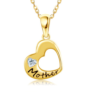 14K Gold Cubic Zirconia Mother Pendant Necklace-13