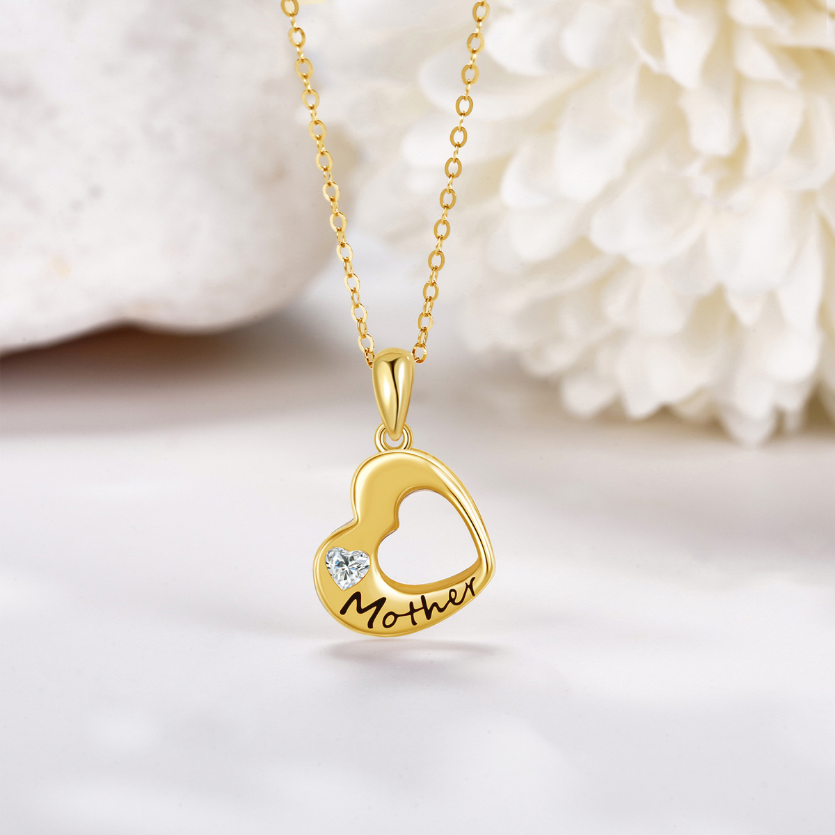 14K Gold Cubic Zirconia Mother Pendant Necklace-3