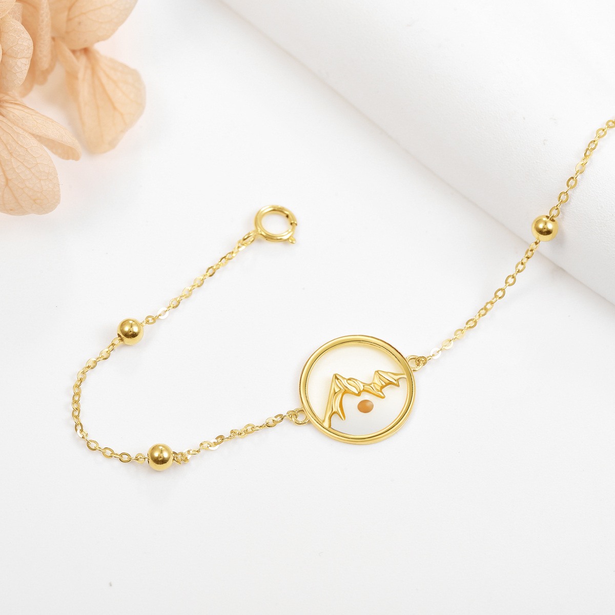 Pulseira com pingente de sementes de mostarda em ouro 14K-2