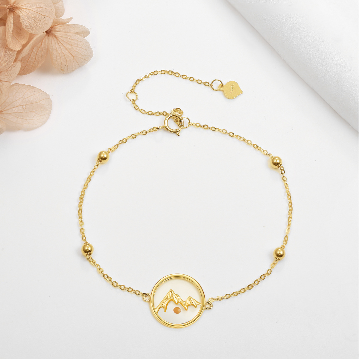 Pulseira com pingente de sementes de mostarda em ouro 14K-3