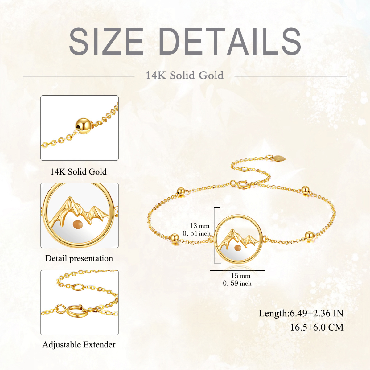 18K Gold Mountains & Mustard Seeds Charm Bracelet-4