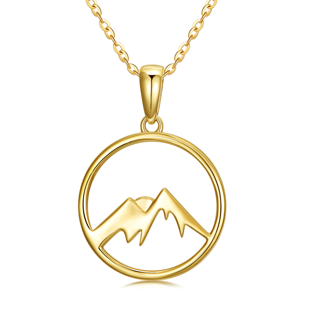 10K Gold Mountains & Sun Contour Pendant Necklace-1
